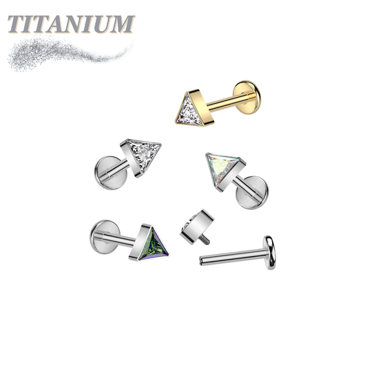 Internally Threaded Titanium CZ Triangle Labret
