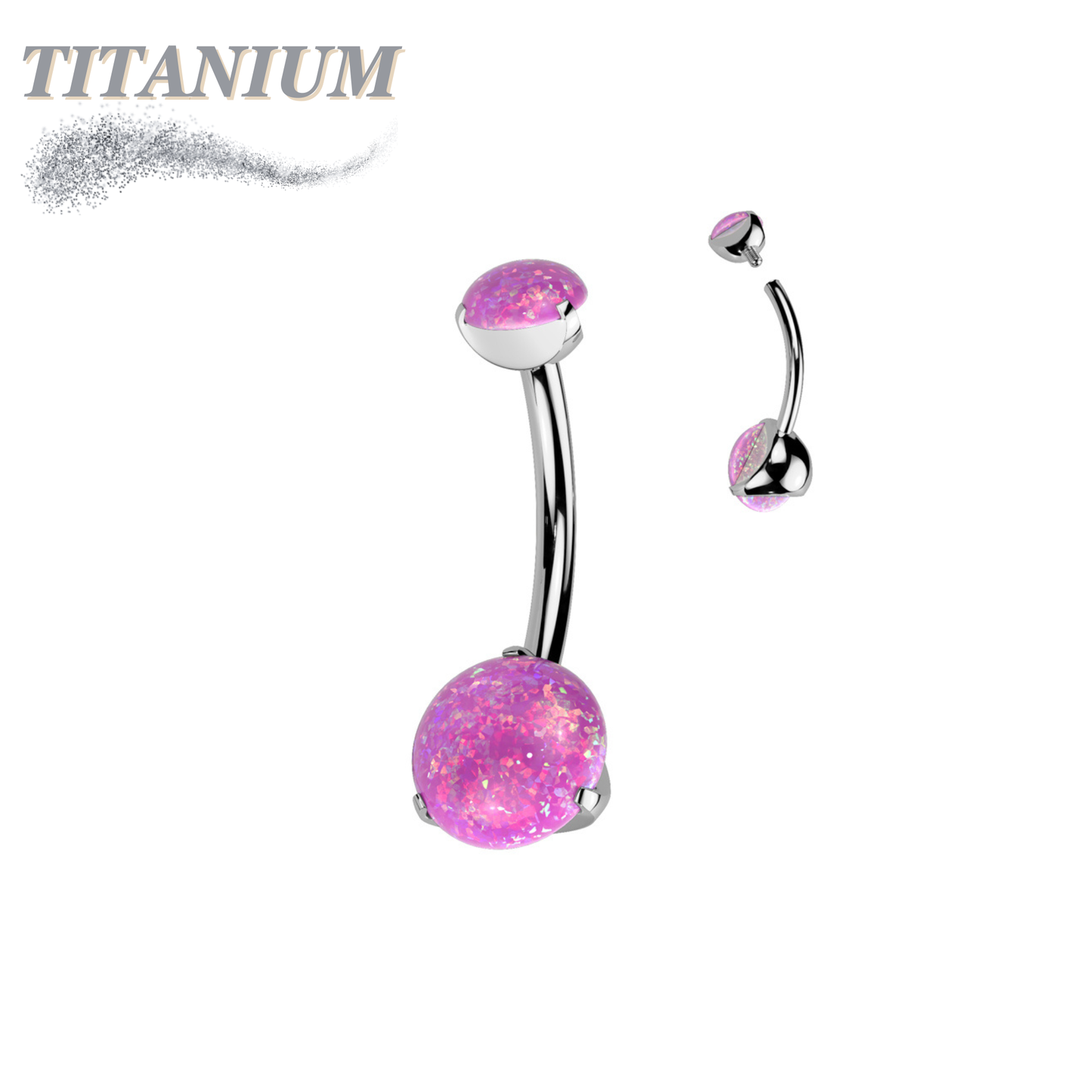 Titanium Prong Clasped Round Opal Belly Bananas Internally Threaded