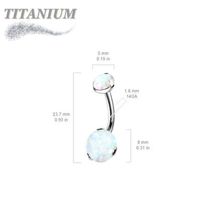 Titanium Prong Clasped Round Opal Belly Bananas Internally Threaded