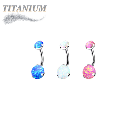 Titanium Prong Clasped Round Opal Belly Bananas Internally Threaded