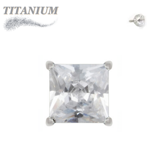 Titanium Internal Thread Square Gem in Claw Set - Top Only