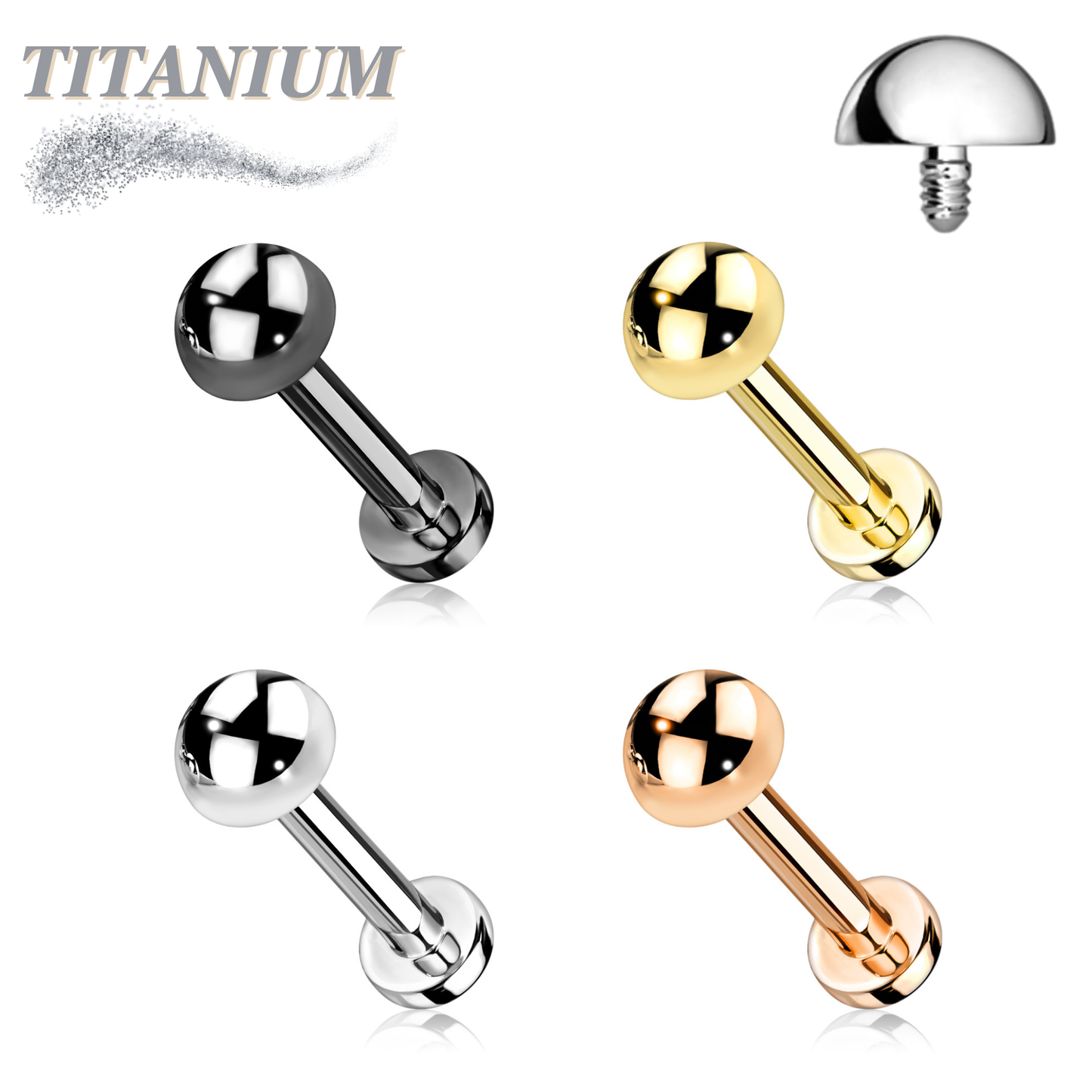 Titanium Internally Threaded Labret w/ 4mm Round Dome Top