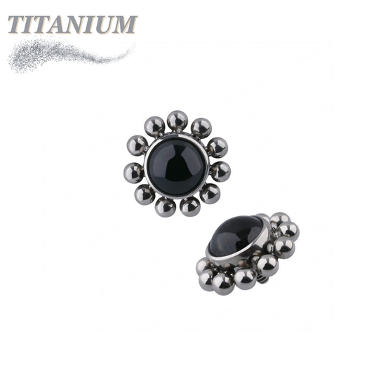 Titanium Black Onyx Stone with Bead Cluster 16G Internal Thread Top