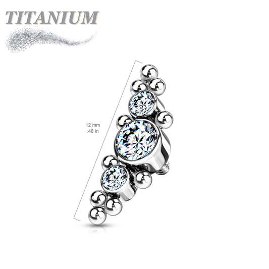 Titanium Internal Thread 3 Bezel Set CZ Top with Micro Clusters