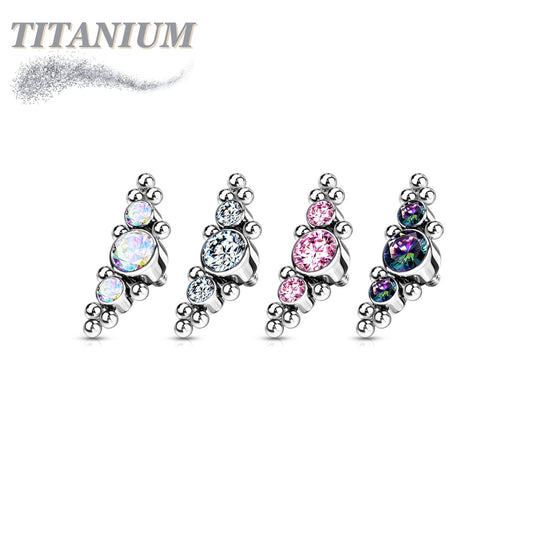Titanium Internal Thread 3 Bezel Set CZ Top with Micro Clusters