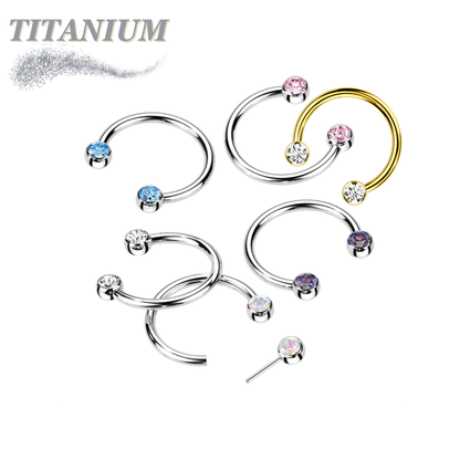Threadless Titanium Horseshoe with Front Facing Bezel Set CZ Balls