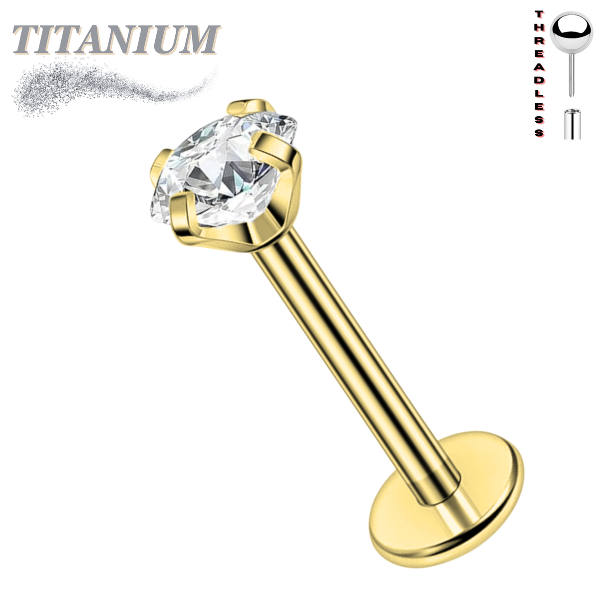 Titanium Threadless Pushpin Prong CZ Labret Combo (4mm Base)