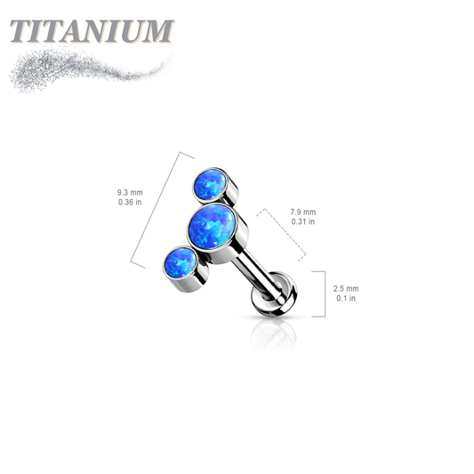 Threadless Titanium Flat Back Labret Combo with 3 Opal Curve Top