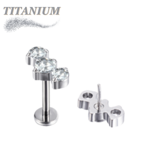Titanium Threadless 3 CZ Blaze Set Curve Labret Combo - 4mm Base