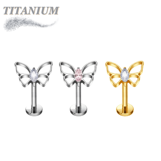 Threadless Titanium Flat Back Labret Combo with Butterfly Top
