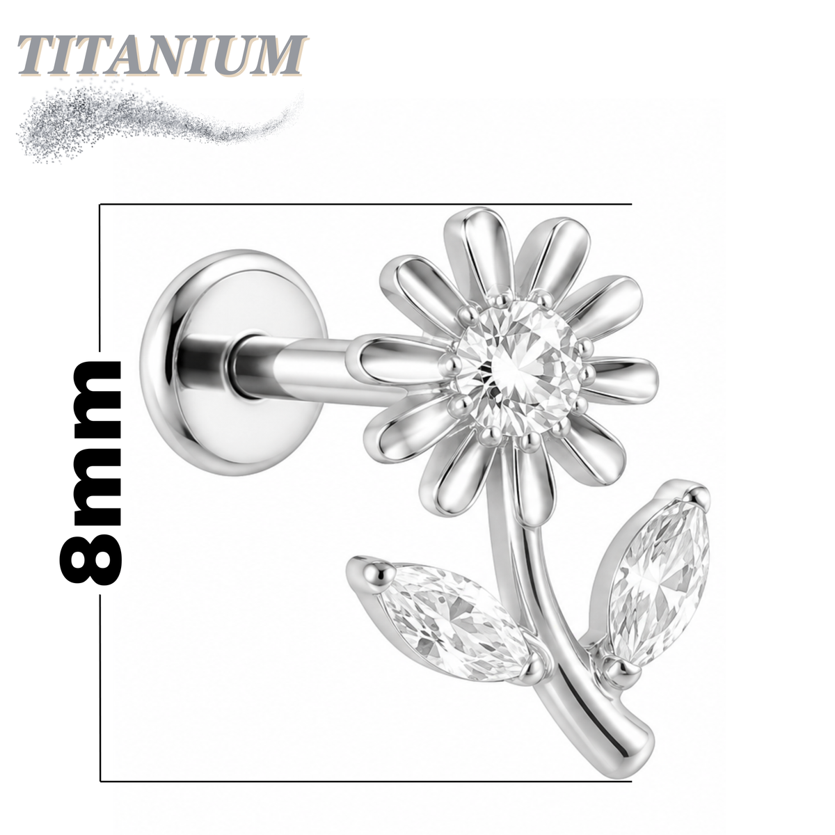 Titanium Threadless Labret w/ Tall CZ Flower
