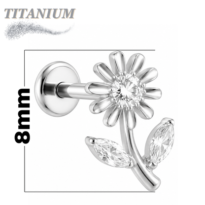 Titanium Threadless Labret w/ Tall CZ Flower