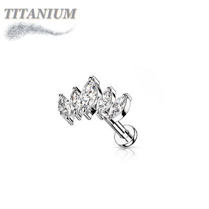 Titanium Threadless 5 Marquise CZ Set Curve Design Labret Combo