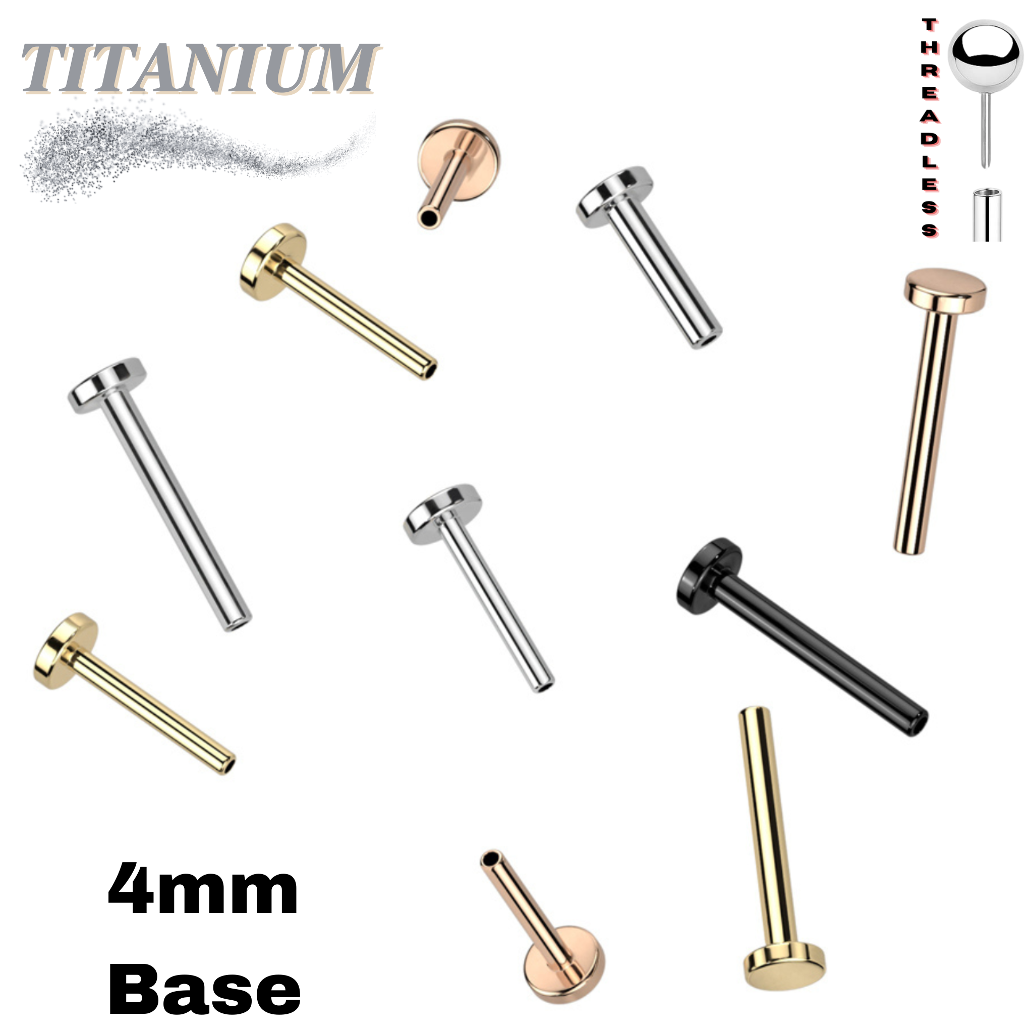 Titanium Threadless Flat Back Labret (Post Only) 4mm Base – Pierced ...