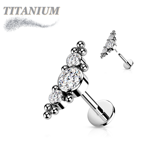 Threadless Pushpin Titanium 3 CZ Bezels with Ball Clusters Labret Combo