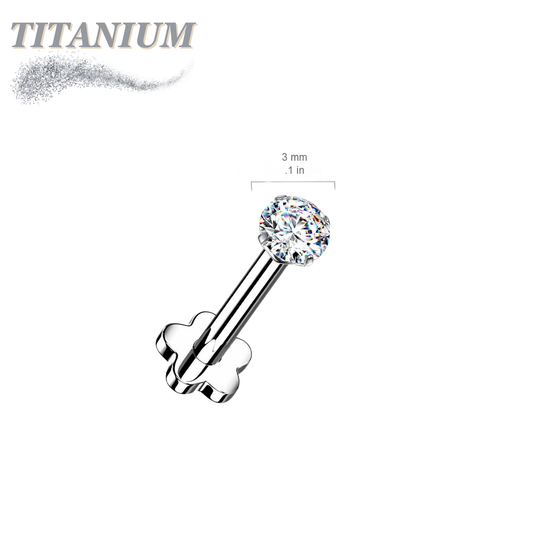 Titanium Threadless Labret Combo with 5 Petal Base and Prong Set CZ Top