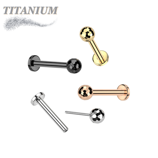 Threadless Titanium Labret Combo with Disco Ball Tops