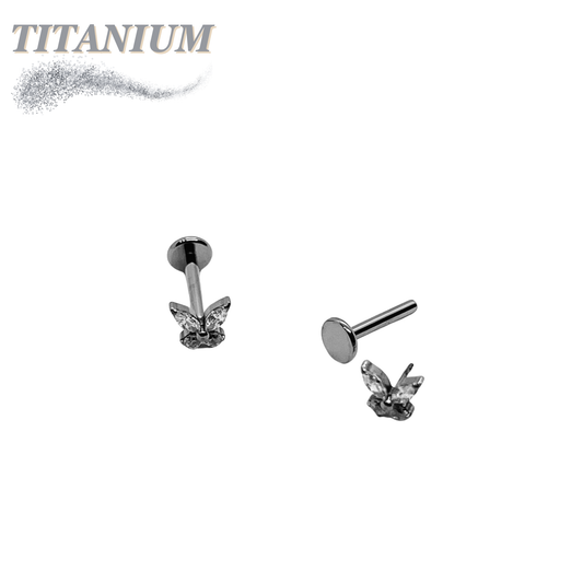Titanium Threadless Large Simple CZ Butterfly Labret Combo
