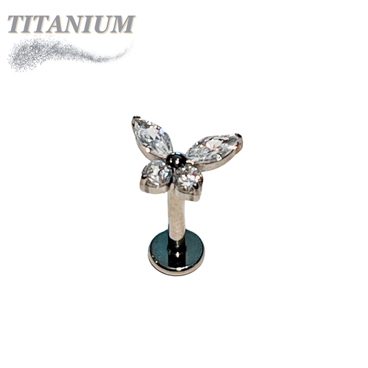 Titanium Threadless Large Simple CZ Butterfly Labret Combo