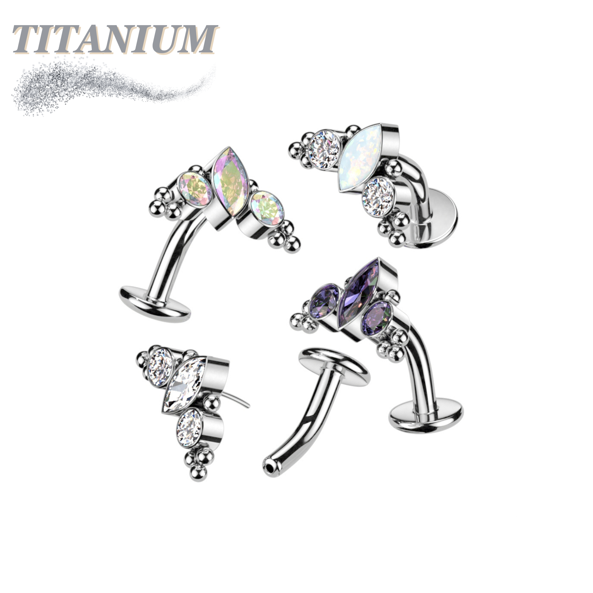 Affliction Rings Titanium Threadless Floating Belly Ring with Marquise/CZ/Cluster Ball ...
