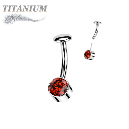 Titanium Threadless Floating Belly Ring with 6mm Front Facing Bezel Set CZ Top