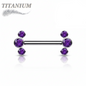 Threadless Titanium Nipple Barbell with 3 Bezel Set CZ Curved Ends
