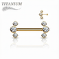 Threadless Titanium Nipple Barbell with 3 Bezel Set CZ Curved Ends