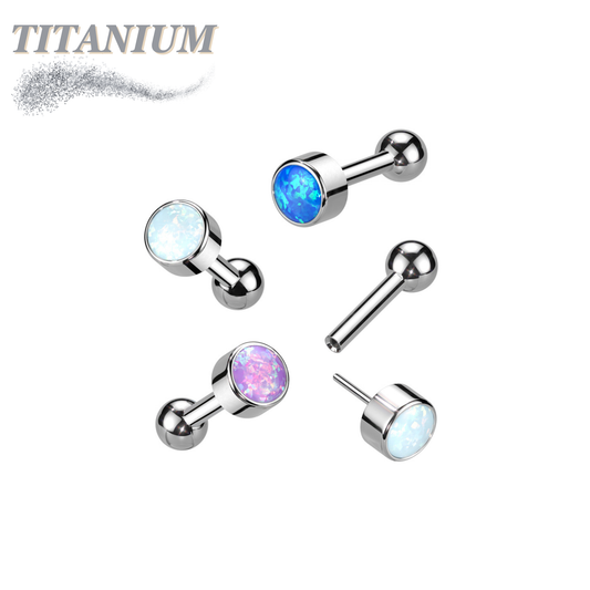 Threadless Titanium Cartilage Barbell with Premium Round Bezel Set Opal