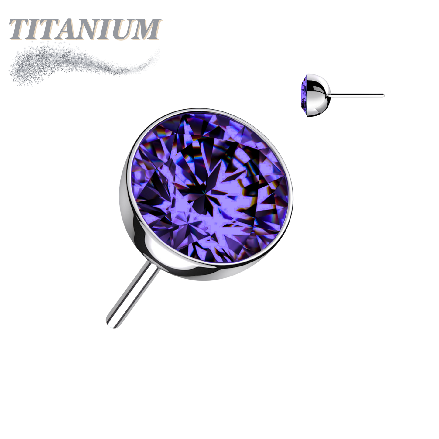 Threadless Zircon Bezel Set Gem Titanium Ball Top Only