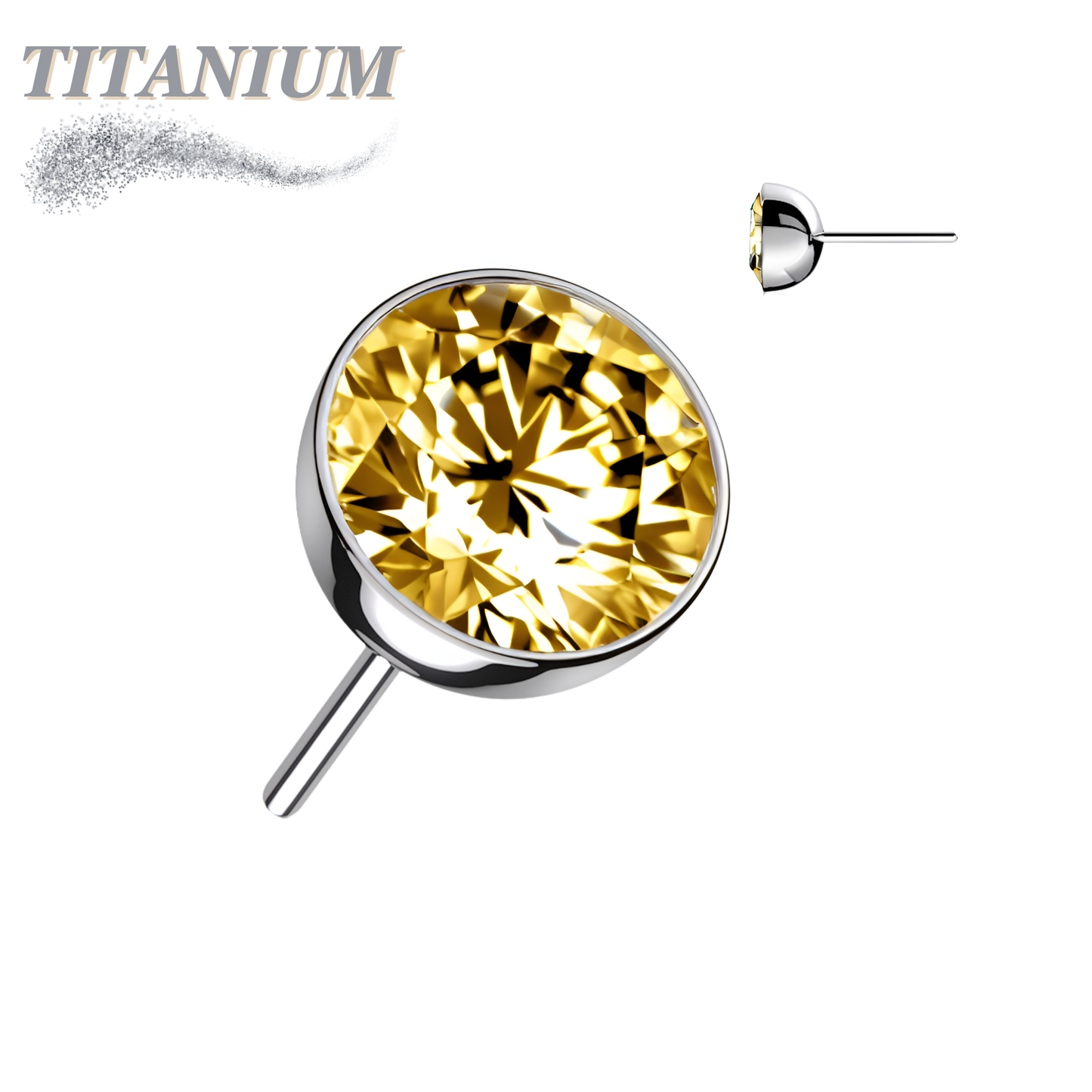Threadless Zircon Bezel Set Gem Titanium Ball Top Only