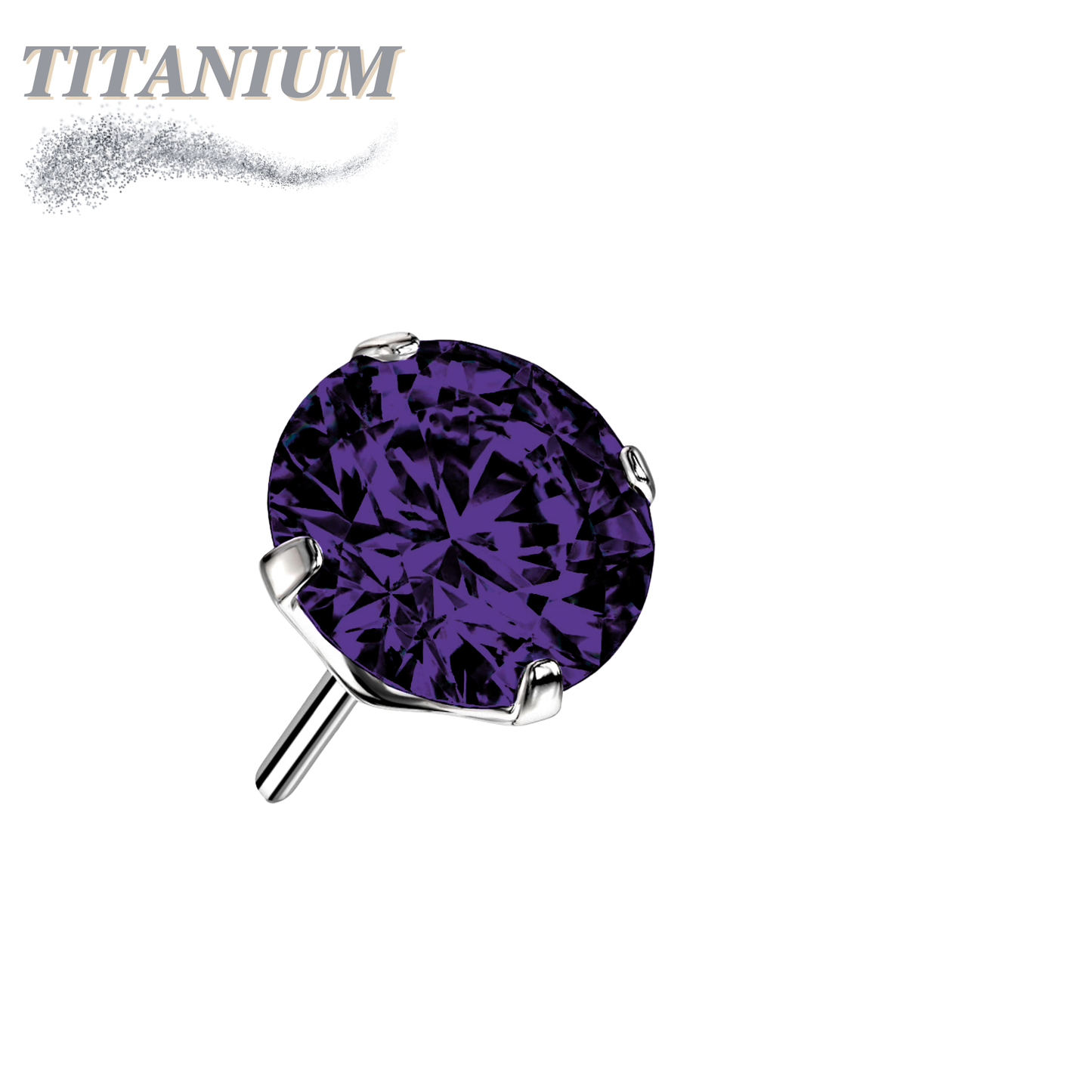 Threadless Titanium Zircon Prong Gem Top Only