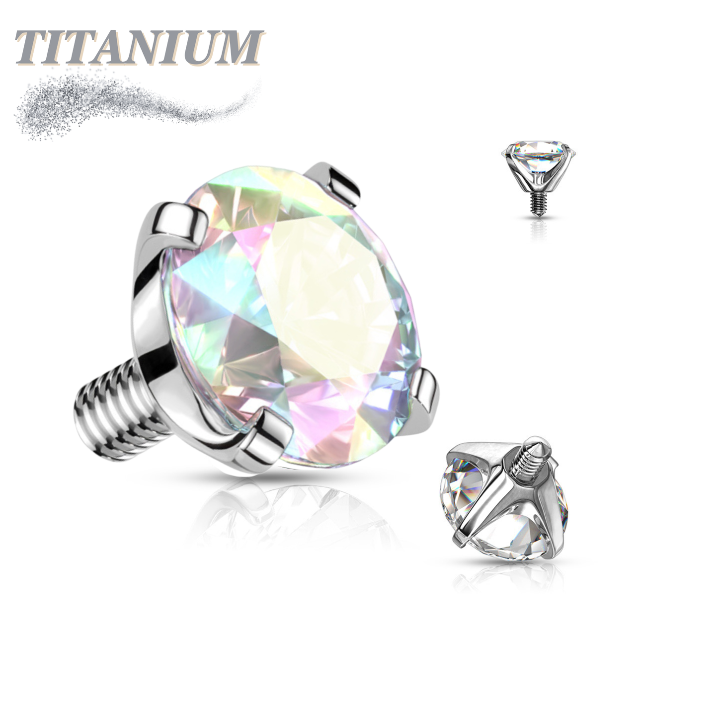 Internally Threaded Titanium Prong Gem Tops