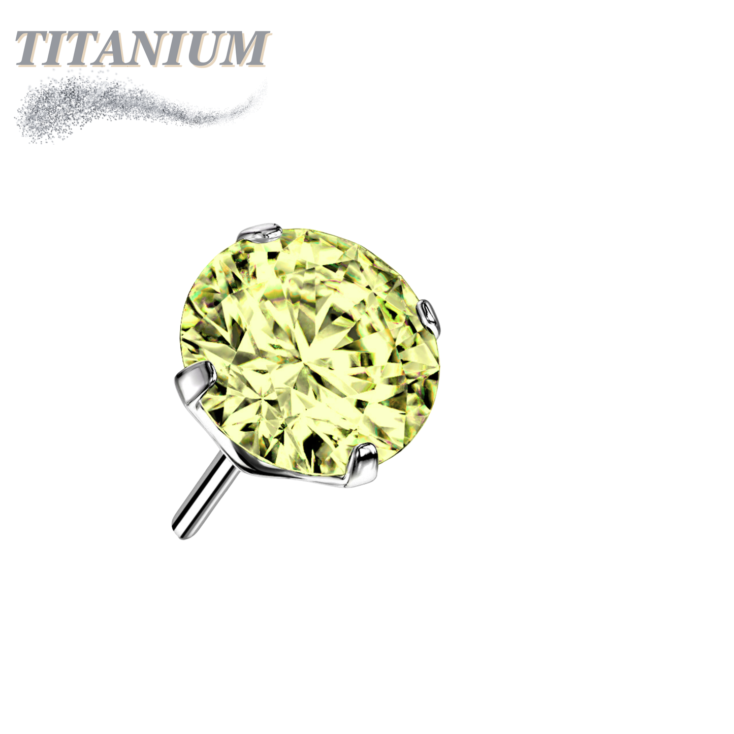 Threadless Titanium Zircon Prong Gem Top Only