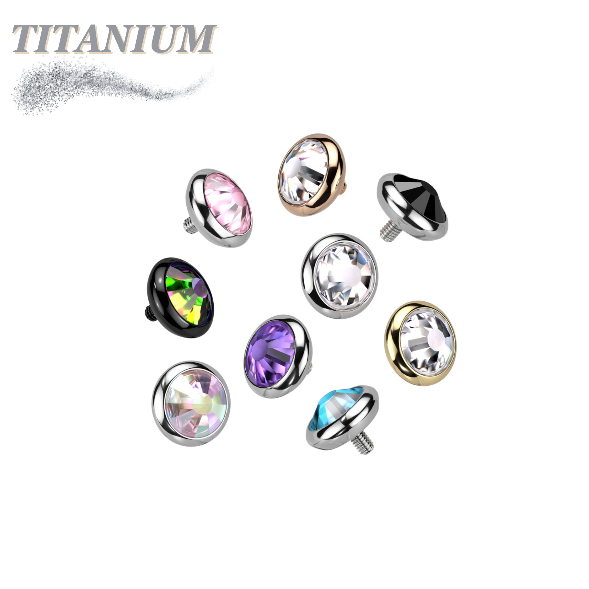 Internally Threaded Titanium Bezel Set Flat Gem Tops for Dermals/Labre ...