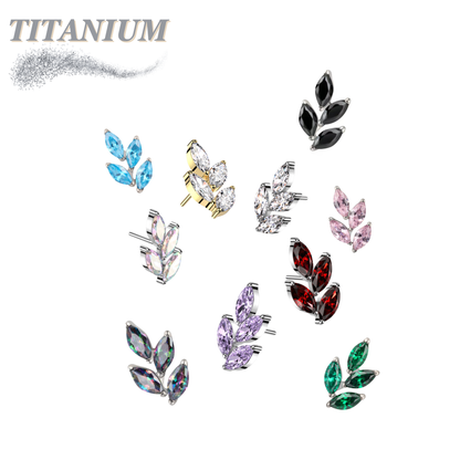 Threadless Titanium CZ Marquise Leaf Top Only
