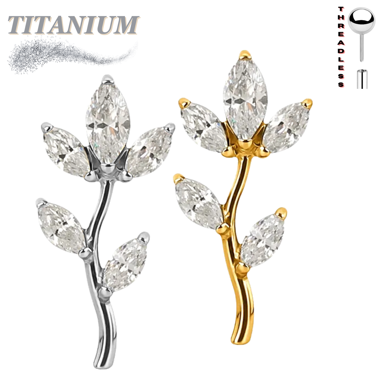 Titanium Threadless CZ Tree Top Only