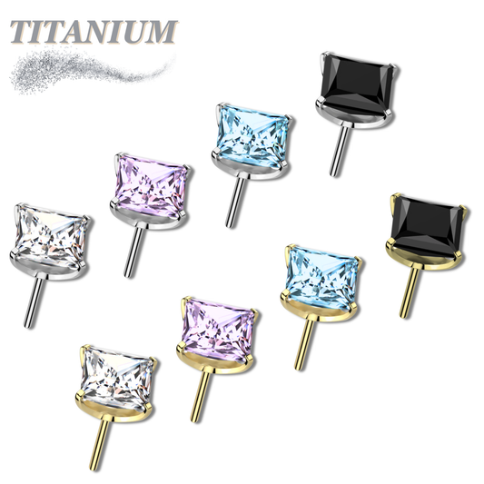 Threadless Titanium Square Gem in Claw Set - Top Only