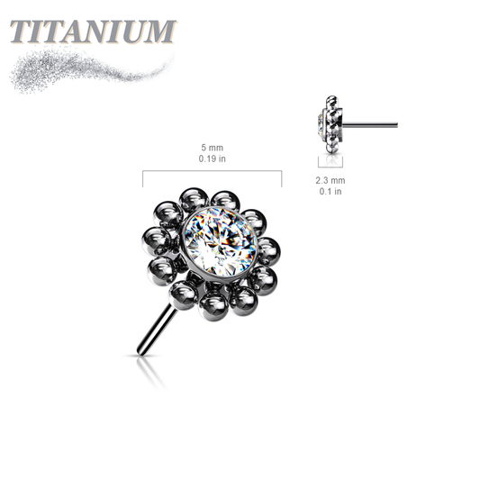 Threadless Titanium Flower Top Only with Center CZ and Surrounding Ball Cluster