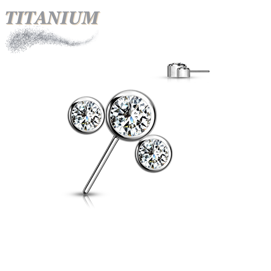 Threadless Front Facing 3 CZ Bezel Curve Top Only