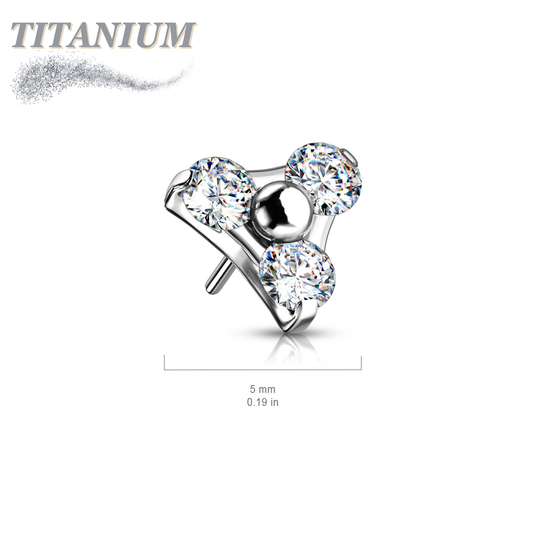 Threadless Titanium Zircon Trinity Triangle Top Only