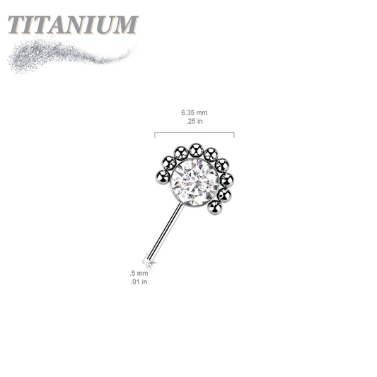 Titanium Threadless Forward Facing Gem or Opal with Beaded Micro Ball Edge Top Only