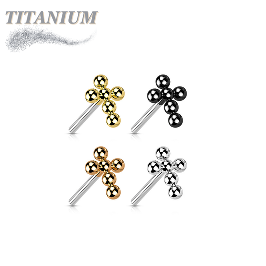 Titanium Threadless Beaded Ball Cross Top Only