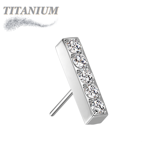 Titanium Threadless 5 CNC Set CZ Lined Straight Bar Top Only