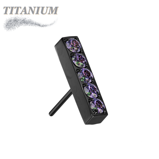 Titanium Threadless 5 CNC Set CZ Lined Straight Bar Top Only