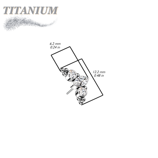 Titanium Threadless Top with Marquise CZ Surrounded by CZ & Ball Cluster