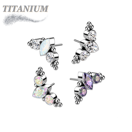 Titanium Threadless Top with Marquise CZ Surrounded by CZ & Ball Cluster