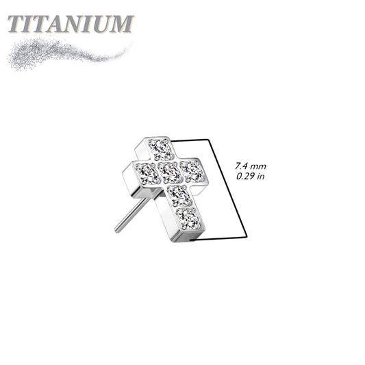 Titanium Threadless 6 CNC Set CZ Cross Top Only
