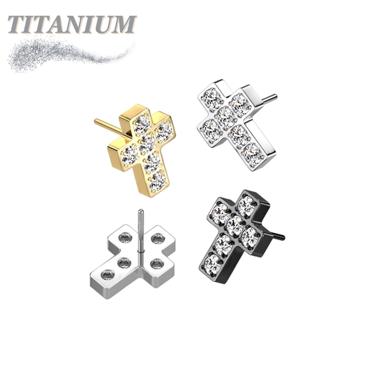 Titanium Threadless 6 CNC Set CZ Cross Top Only