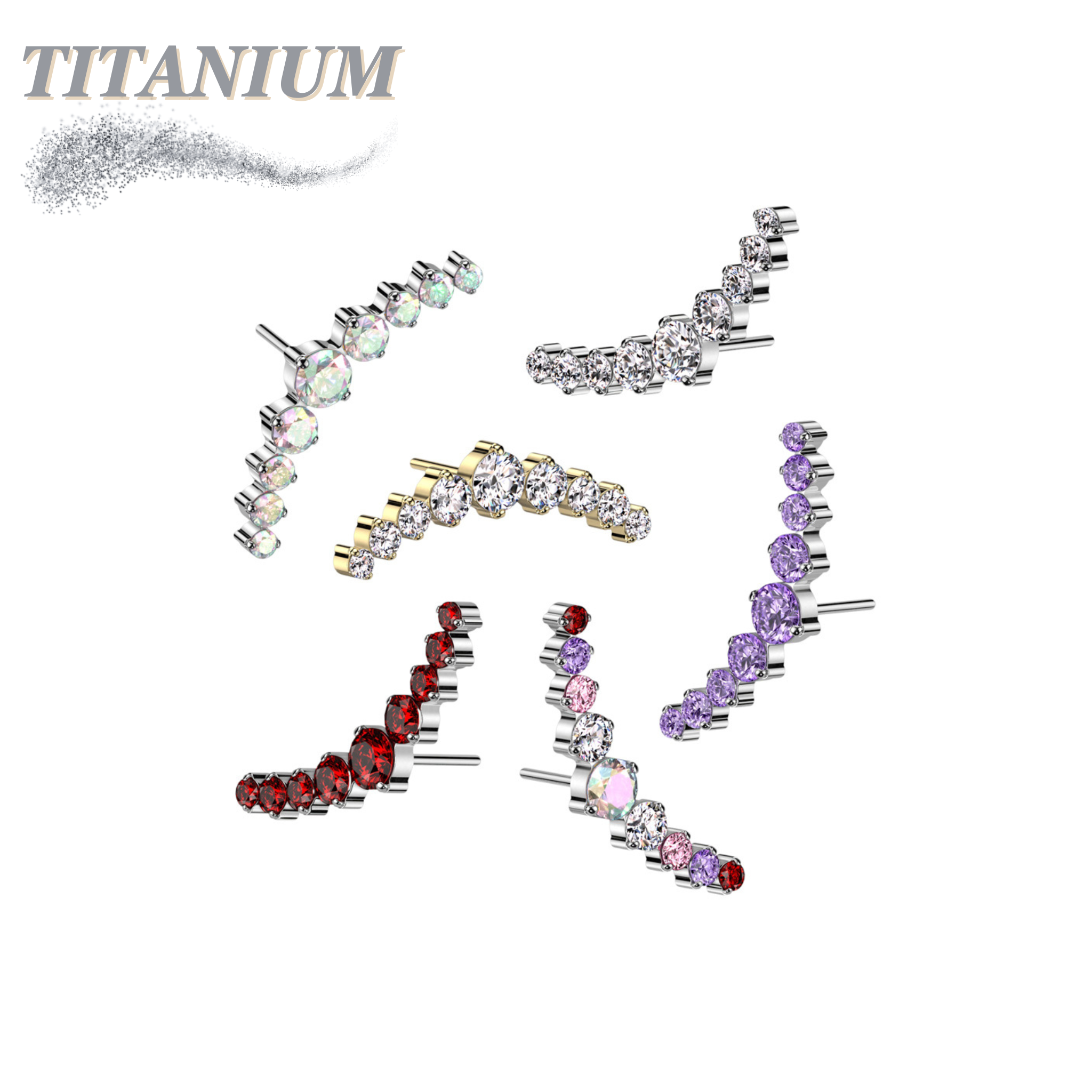 Threadless Titanium 9 CZ Curved Top Only – Pierced Affliction