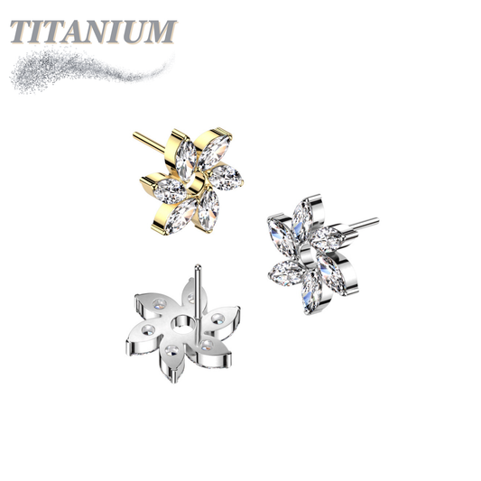 Threadless Titanium Marquise CZ Pinwheel Flower Top Only